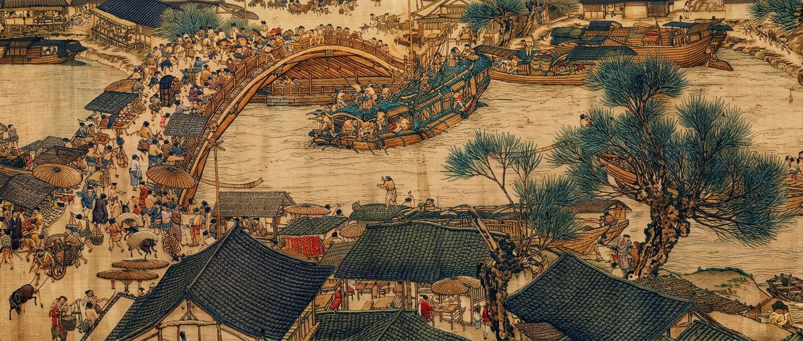 汴绣《清明上河图》展品局部